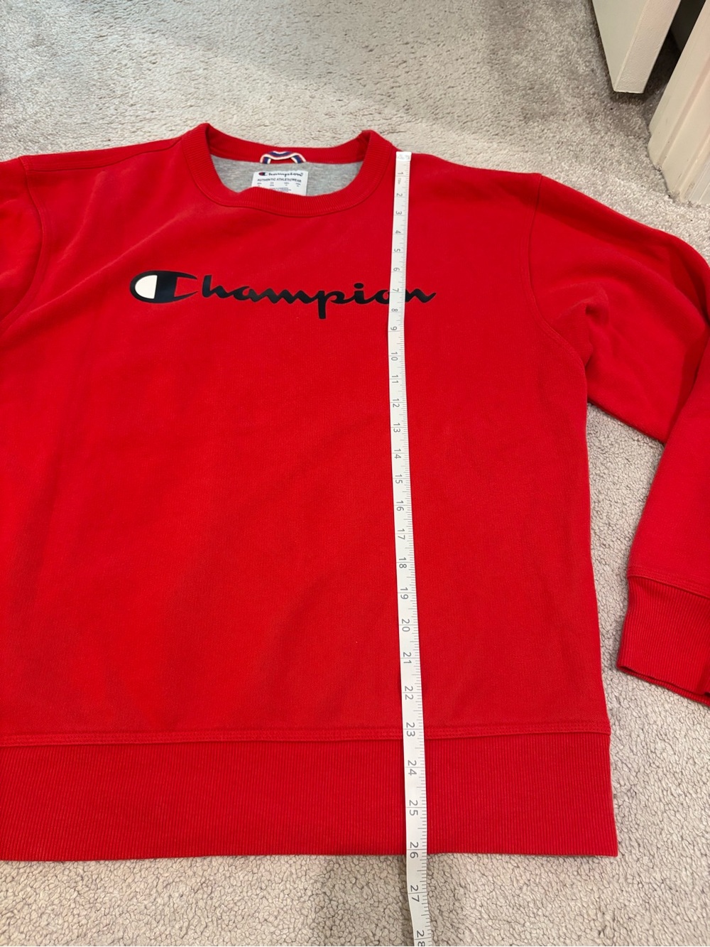 Champion Bright Red Crewneck with Script Logo - Picture 3 of 5
